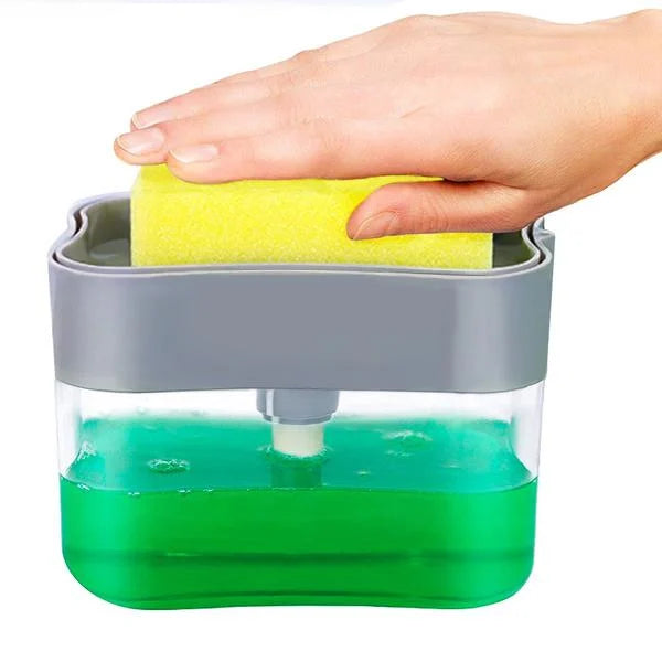 Liquid Soap Dispenser On Countertop With Sponge Holder For Pet