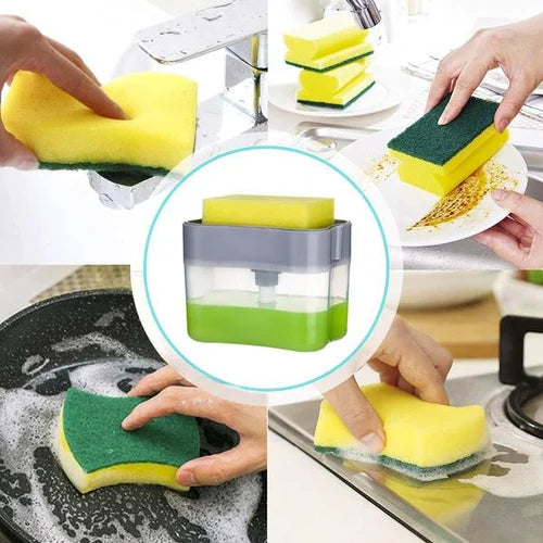 Liquid Soap Dispenser On Countertop With Sponge Holder For Pet