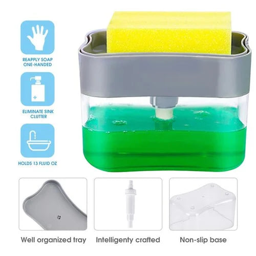 Liquid Soap Dispenser On Countertop With Sponge Holder For Pet
