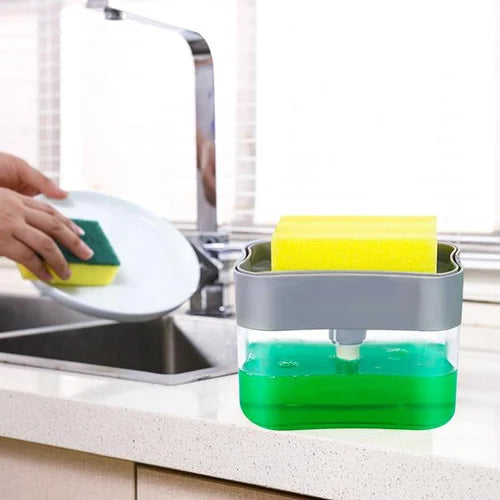 Liquid Soap Dispenser On Countertop With Sponge Holder For Pet