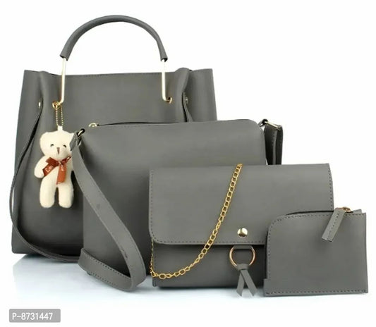 Mammon Womens Grey Handbag Combo (set Of 4) Grey